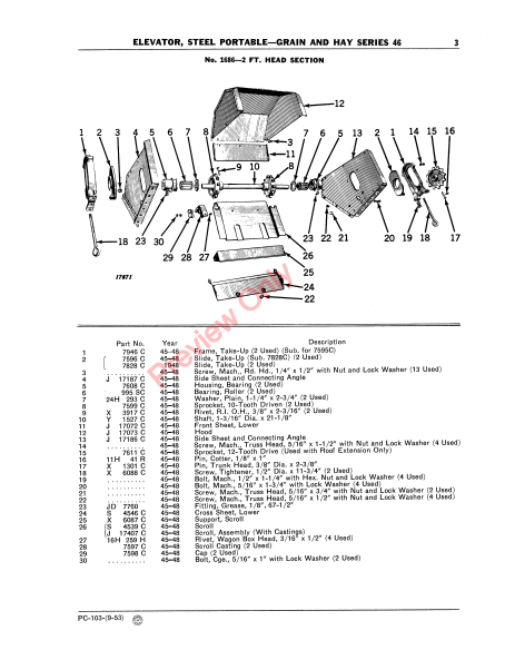 JOHN DEERE 46 GRAIN/HAY ELEVATOR PC103 - PARTS CATALOG MANUAL