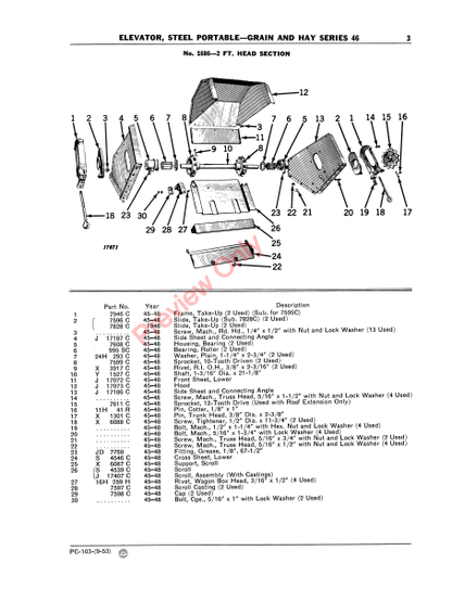 JOHN DEERE 46 GRAIN/HAY ELEVATOR PC103 - PARTS CATALOG MANUAL