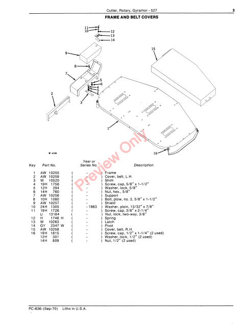 JOHN DEERE 527 GYRAMOR ROTARY CUTTER PC636 - PARTS CATALOG MANUAL