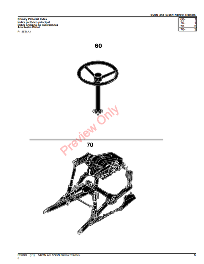 JOHN DEERE 5425 NARROW TRACTOR PC6089 - PARTS CATALOG MANUAL