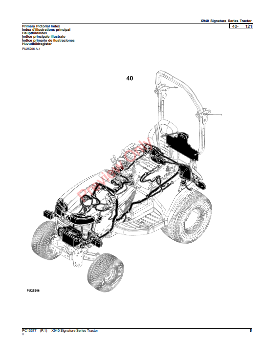 JOHN DEERE X940 SIGNATURE SERIES TRACTOR PC13377 - PARTS CATALOG MANUAL