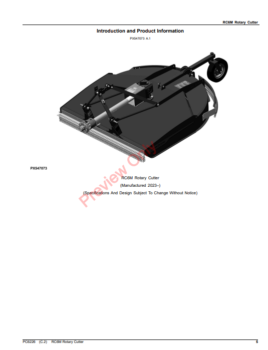 JOHN DEERE RC6M ROTARY CUTTER PC6226 - PARTS CATALOG MANUAL