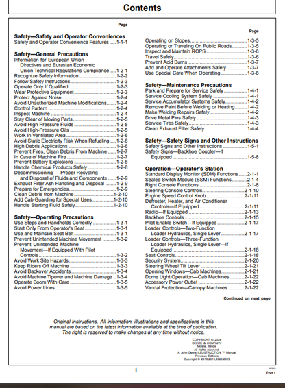 OPERATOR MANUAL - JOHN DEERE 184 G, 204 G, 304 G Construction Loaders  OMT467530X019_