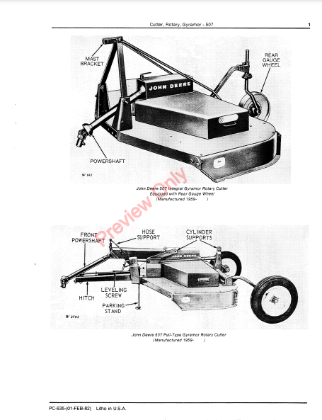 JOHN DEERE 507 GYRAMOR ROTARY CUTTER PC635 - PARTS CATALOG MANUAL