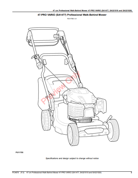 JOHN DEERE 47CM PROFESSIONAL WALK-BEHIND MOWER 47-PRO VARIO (SA1477, SA321519 AND SA321520) PC4875 - PARTS CATALOG MANUAL