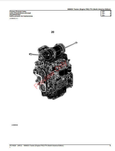 JOHN DEERE 5090GV TRACTOR (ENGINE F5G) FT4 (NORTH AMERICA EDITION) PC14020 - PARTS CATALOG MANUAL