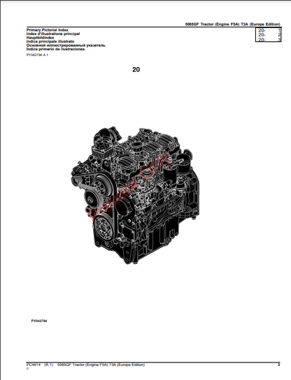 JOHN DEERE 5085GF TRACTOR (ENGINE F5A) T3A (EUROPE EDITION) PC4814 - PARTS CATALOG MANUAL