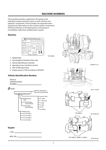 EMCGBEN14MD - JOHN DEERE ZAXIS190W-3,ZAXIS210W-3 (ZAXIS-3 SERIES) Hitachi Excavators OPERATOR MANUAL