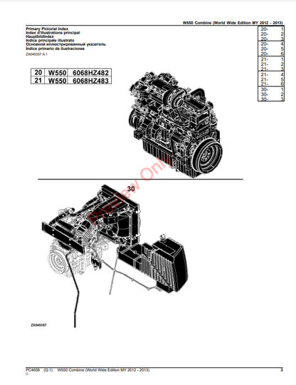 JOHN DEERE W550 COMBINE (WORLDWIDE EDITION MY 2012-2013) PC4659 - PARTS CATALOG MANUAL