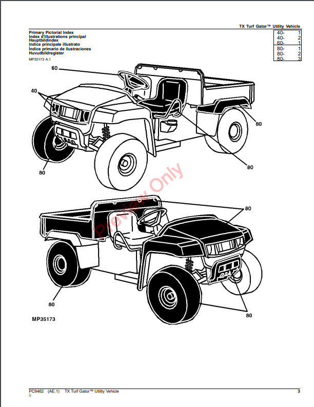 JOHN DEERE TX TURF GATOR UTILITY VEHICLE PC9462 - PARTS CATALOG MANUAL