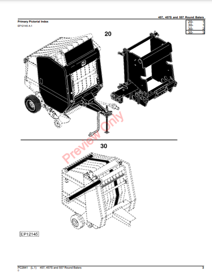 JOHN DEERE 457, 457S AND 557 ROUND BALERS PC2841 - PARTS CATALOG MANUAL