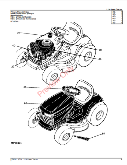 JOHN DEERE L130 LAWN TRACTOR PC9291 - PARTS CATALOG MANUAL