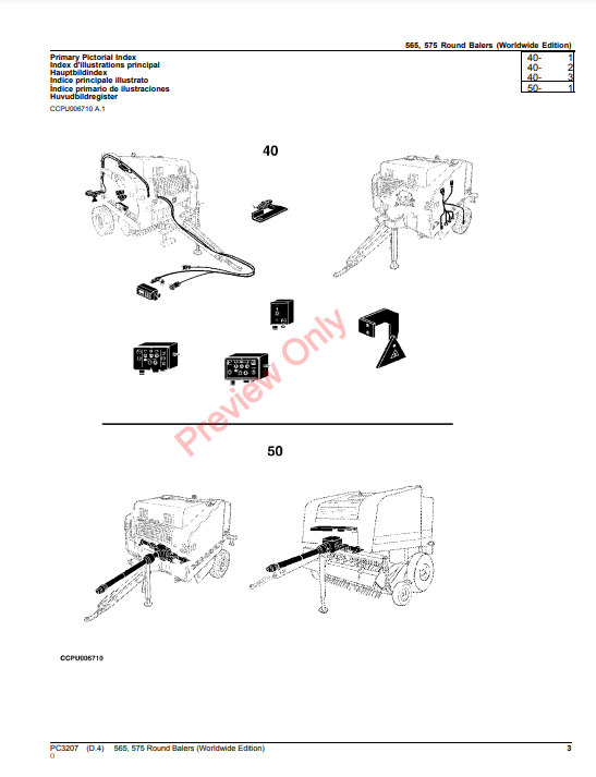 JOHN DEERE ROUND BALERS 565, 575 (WORLDWIDE EDITION) PC3207 - PARTS CATALOG MANUAL