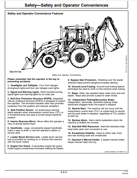 OPERATOR MANUAL - JOHN DEERE 310 P CONSTRUCTION BACKHOE LOADER OMT481853X019