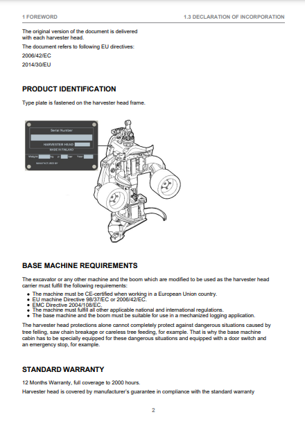 OPERATOR MANUAL - JOHN DEERE H290 (HARVESTING HEADS SERIES) Forestry Harvesting Head F076333