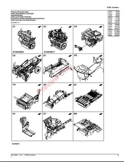 JOHN DEERE S790 COMBINE PC14230 - PARTS CATALOG MANUAL