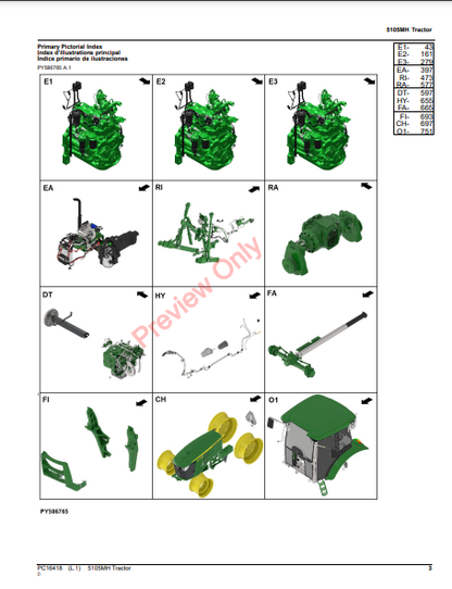 JOHN DEERE 5105MH TRACTOR PC16418 - PARTS CATALOG MANUAL