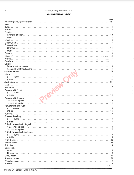 JOHN DEERE 507 GYRAMOR ROTARY CUTTER PC635 - PARTS CATALOG MANUAL