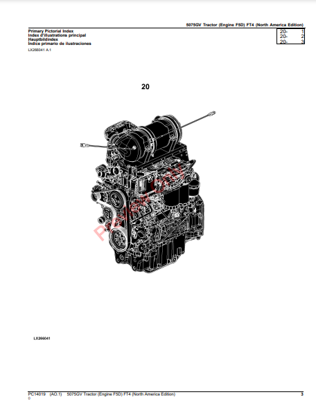 JOHN DEERE 5075GV TRACTOR (ENGINE F5D) FT4 (NORTH AMERICA EDITION) PC14019 - PARTS CATALOG MANUAL