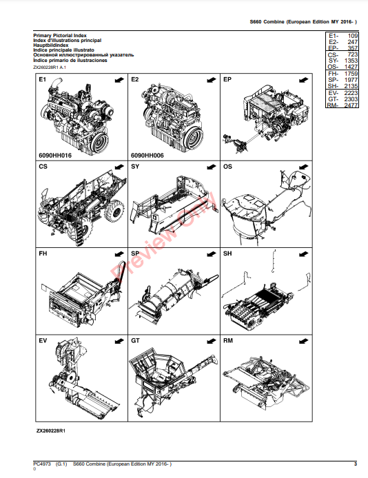 JOHN DEERE S660 COMBINE (EUROPEAN EDITION) PC4973 - PARTS CATALOG MANUAL