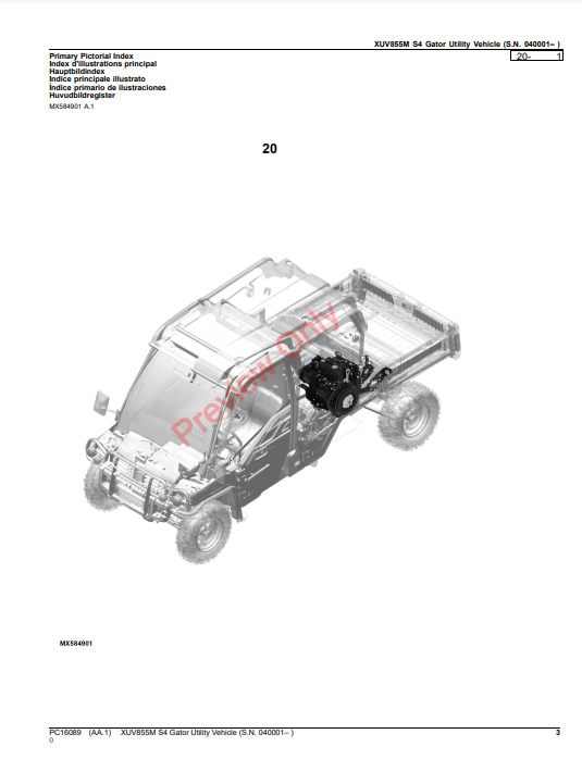 JOHN DEERE XUV855M S4 GATOR UTILITY VEHICLE PC16089 - PARTS CATALOG MANUAL