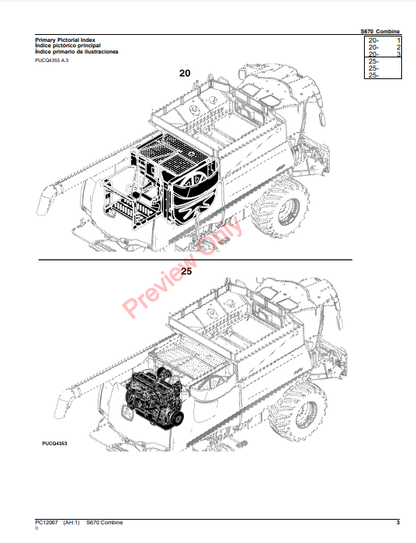 JOHN DEERE S670 COMBINE (SOUTH AMERICA EDITION) PC12067 - PARTS CATALOG MANUAL