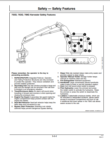 OPERATOR MANUAL - JOHN DEERE 703G,753G,759G (G SERIES) Forestry Tracked Harvester F387438