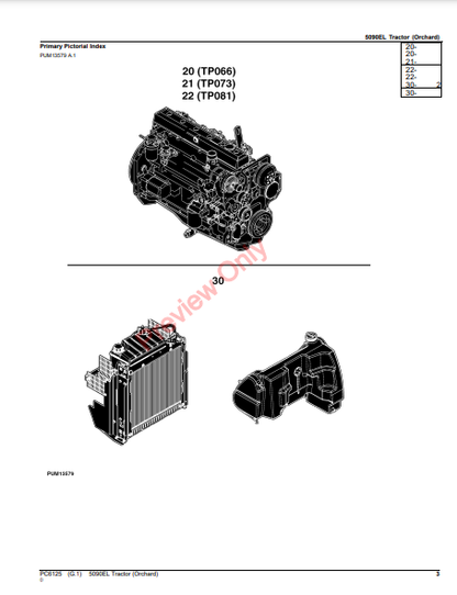 JOHN DEERE 5090EL TRACTOR (ORCHARD) PC6125 - PARTS CATALOG MANUAL