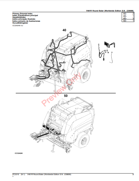 JOHN DEERE V461R ROUND BALER (WORLDWIDE EDITION) PC3315 - PARTS CATALOG MANUAL