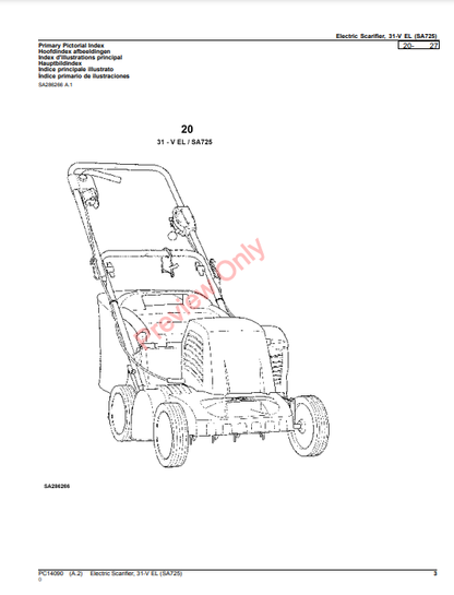 JOHN DEERE ELECTRIC SCARIFIER, 31-V EL (SA725) PC14090 - PARTS CATALOG MANUAL