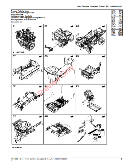 JOHN DEERE S685 COMBINE (EUROPEAN EDITION) PC14053 - PARTS CATALOG MANUAL