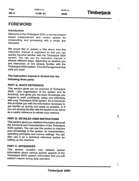 F050061 - JOHN DEERE TJ3000 Forestry Measuring And Control OPERATOR MANUAL