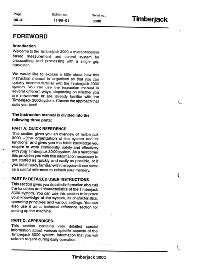 F050061 - JOHN DEERE TJ3000 Forestry Measuring And Control OPERATOR MANUAL