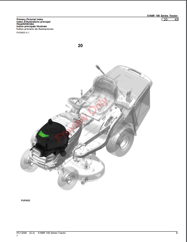 JOHN DEERE X166R 100 SERIES TRACTOR PC13348 - PARTS CATALOG MANUAL