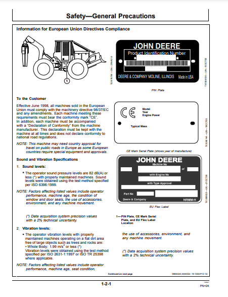 OPERATOR MANUAL - JOHN DEERE 540H,548H,640H,648H,748H,848H (H SERIES) Forestry Skidder OMT255825