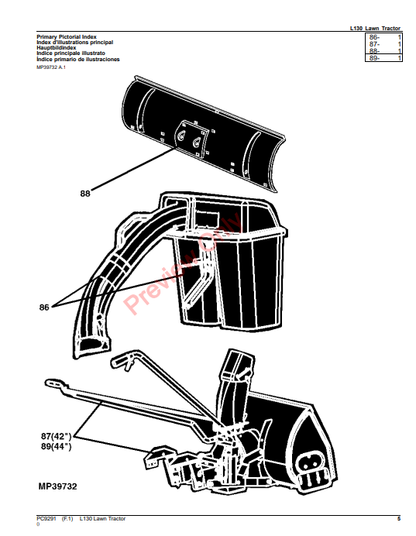 JOHN DEERE L130 LAWN TRACTOR PC9291 - PARTS CATALOG MANUAL