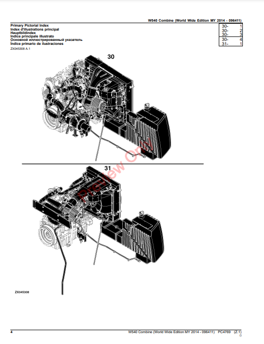 JOHN DEERE W540 COMBINE (WORLDWIDE EDITION MY 2014-096411) PC4769 - PARTS CATALOG MANUAL