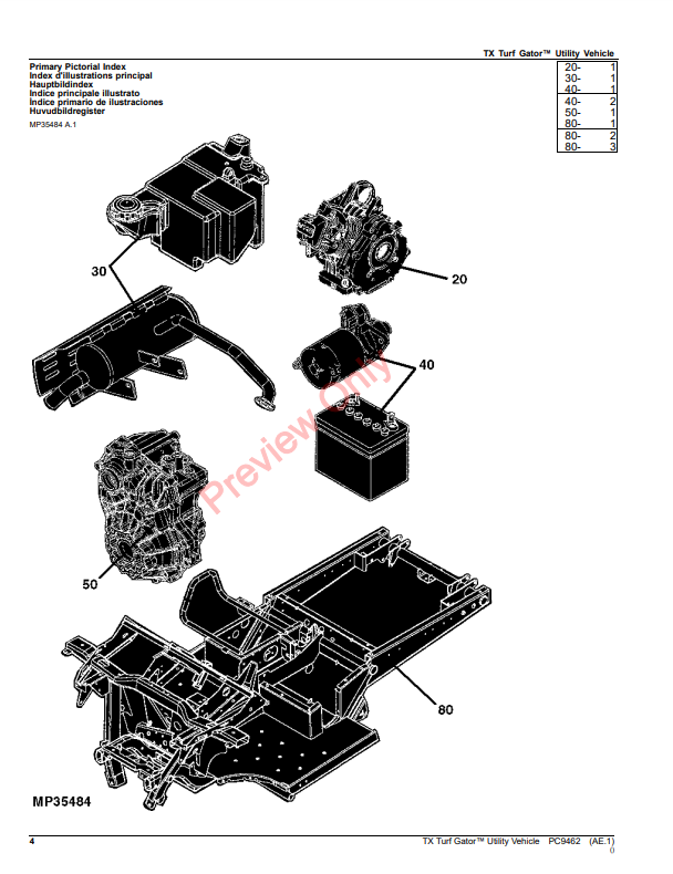 JOHN DEERE TX TURF GATOR UTILITY VEHICLE PC9462 - PARTS CATALOG MANUAL