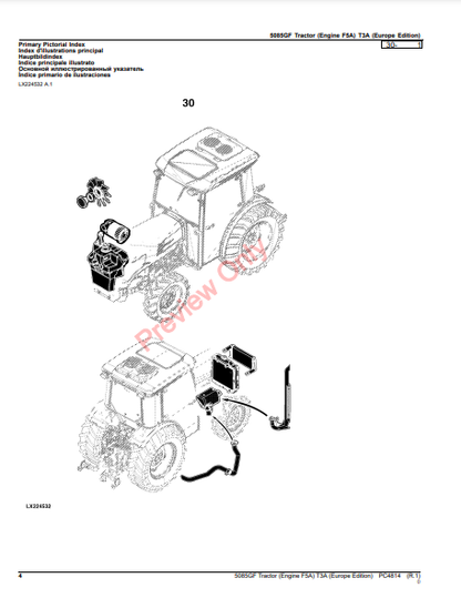 JOHN DEERE 5085GF TRACTOR (ENGINE F5A) T3A (EUROPE EDITION) PC4814 - PARTS CATALOG MANUAL