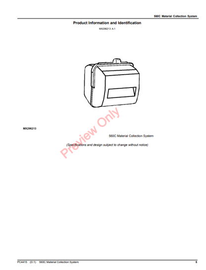 JOHN DEERE 560C MATERIAL COLLECTION SYSTEM (MCS) EUROPEAN EDITION PC4415 - PARTS CATALOG MANUAL