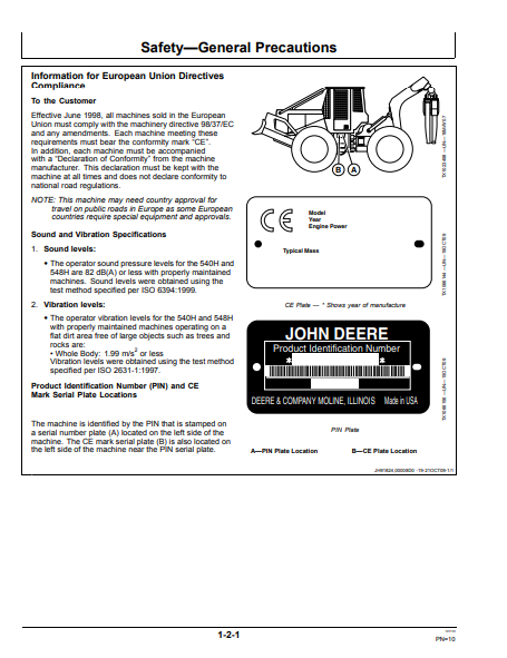 OMT253887 - JOHN DEERE 540H,548H (H SERIES) Forestry Skidders  OPERATOR MANUAL