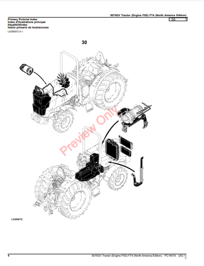 JOHN DEERE 5075GV TRACTOR (ENGINE F5D) FT4 (NORTH AMERICA EDITION) PC14019 - PARTS CATALOG MANUAL