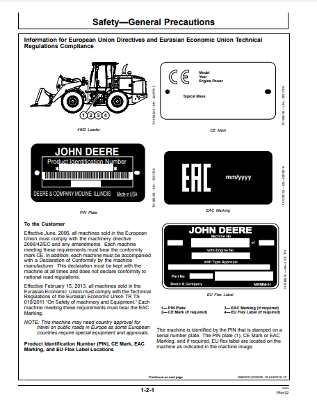 OPERATOR MANUAL - JOHN DEERE 644K (0) Construction Loader OMT344174