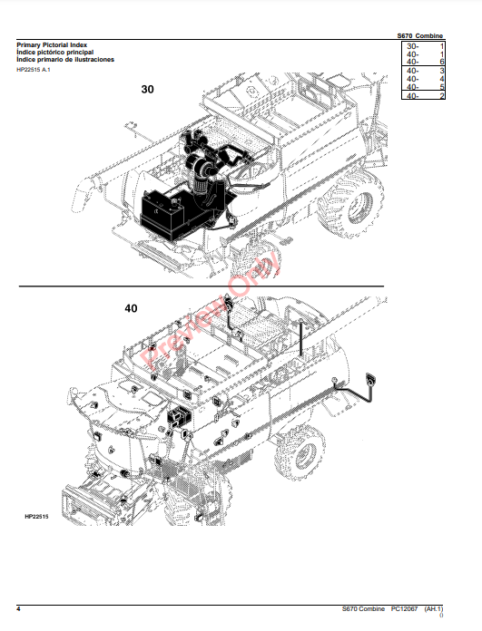 JOHN DEERE S670 COMBINE (SOUTH AMERICA EDITION) PC12067 - PARTS CATALOG MANUAL