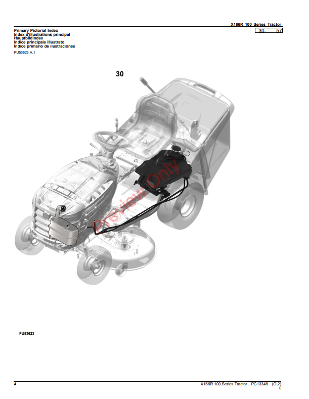 JOHN DEERE X166R 100 SERIES TRACTOR PC13348 - PARTS CATALOG MANUAL