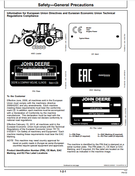 OPERATOR MANUAL - JOHN DEERE 524K SERIES II (0) Construction Loader OMT387130X19