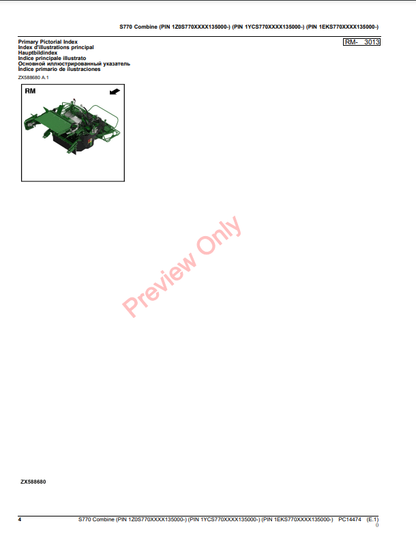 JOHN DEERE S770 COMBINE PC14474 - PARTS CATALOG MANUAL