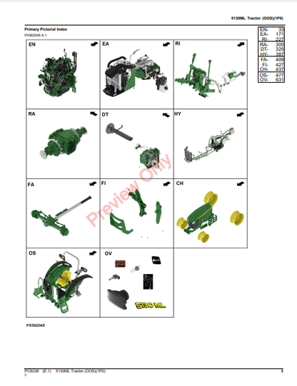 JOHN DEERE 5130ML TRACTOR (OOS) (1P0) PC6238 - PARTS CATALOG MANUAL