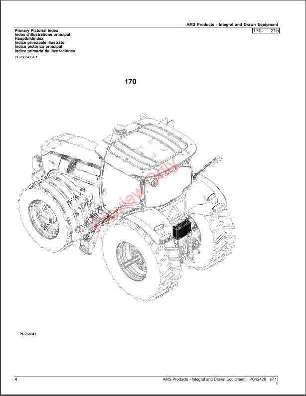 JOHN DEERE AMS PRODUCTS-INTEGRAL AND DRAWN EQUIPMENT PC12426 - PARTS CATALOG MANUAL