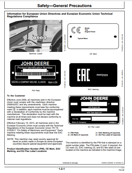 OPERATOR MANUAL - JOHN DEERE 310L EP Construction Backhoe Loader OMT425669X19